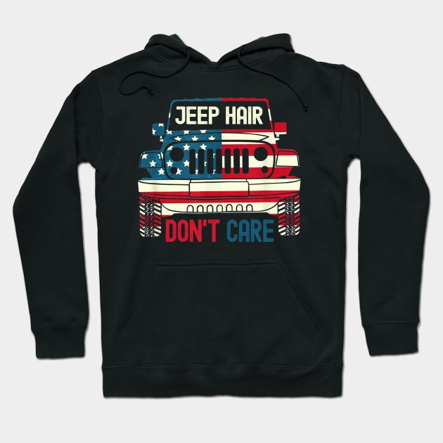 jeep hair don't care american flag jeep Hoodie by Oska Like